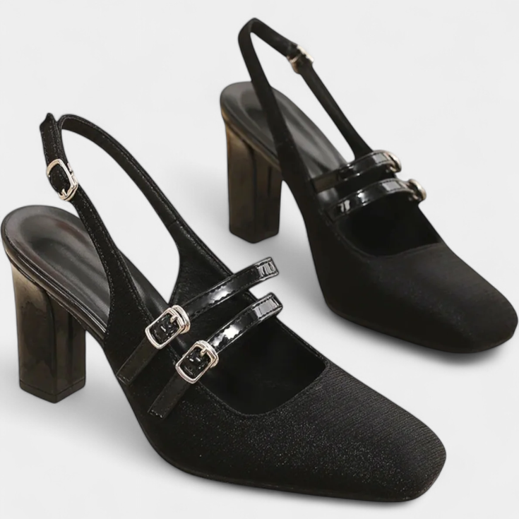 Tacones Satinados Orlanda con Doble Tira y Correa en el Tobillo