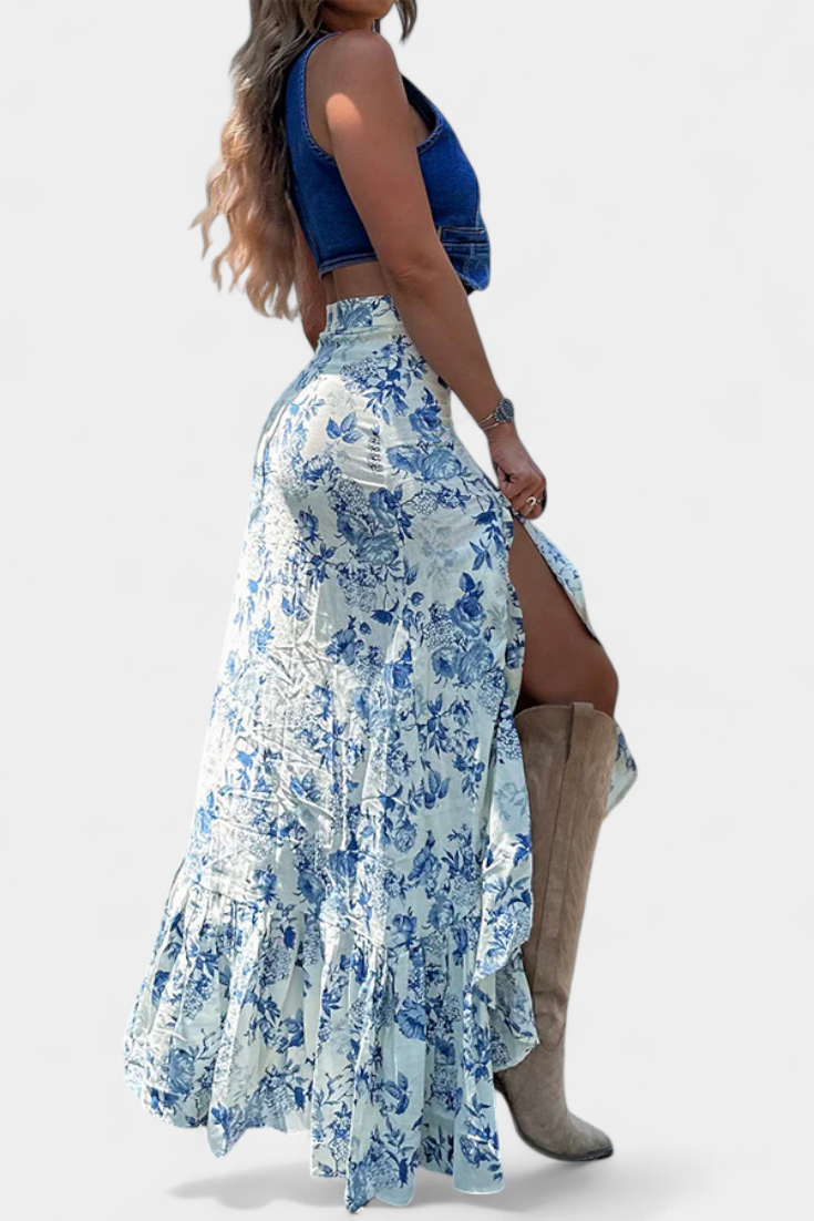 Maxi Falda Floral Kala con Abertura y Volantes - Raúl & Sara Madrid