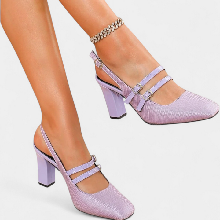 Tacones Satinados Orlanda con Doble Tira y Correa en el Tobillo