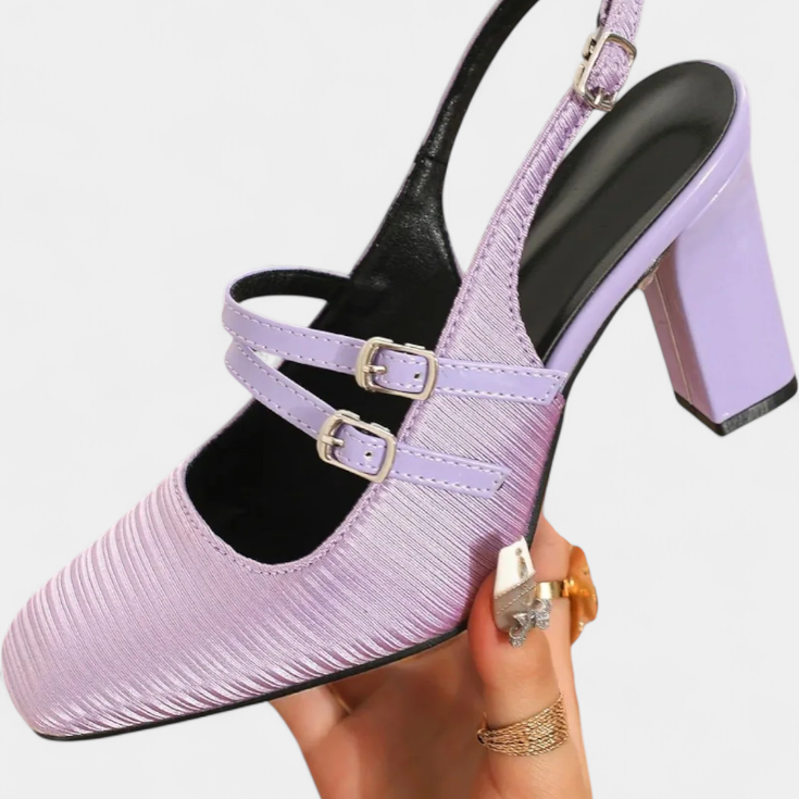 Tacones Satinados Orlanda con Doble Tira y Correa en el Tobillo