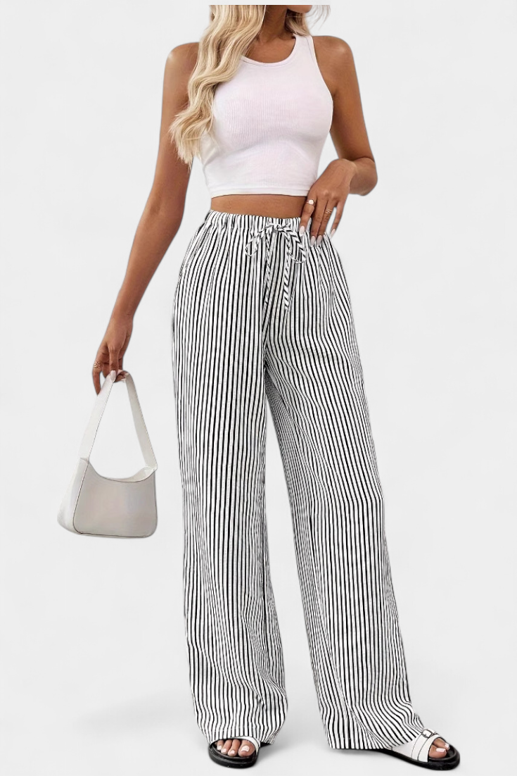 Pantalones Rectos Ligeros Sabrina con Cintura Ajustable y Diseño a Rayas - Raúl & Sara Madrid