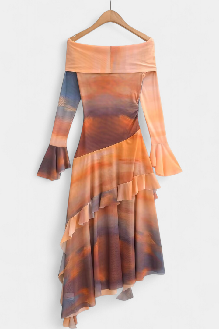Falda Larga Asimétrica Agentha con Diseño Tie-Dye