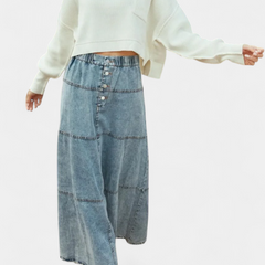 Lorraine Maxi Falda de Denim con Detalles de Plumas - Raúl & Sara Madrid