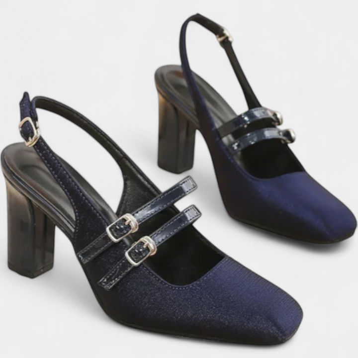 Tacones Satinados Orlanda con Doble Tira y Correa en el Tobillo