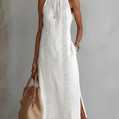 Vestido midi de lino con cuello mao - Raúl & Sara Madrid