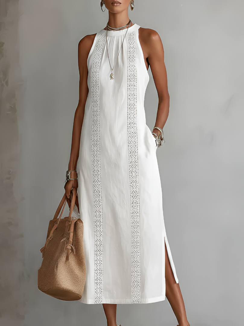 Vestido midi de lino con cuello mao - Raúl & Sara Madrid