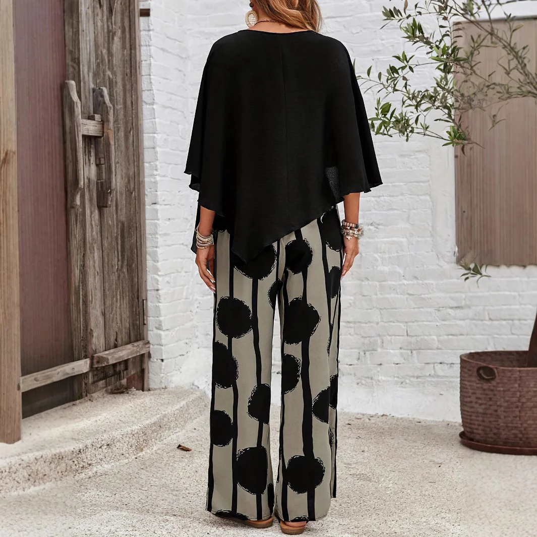 Conjunto mujer elegante dos piezas moderno – outfit artístico pantalón y top fluido
