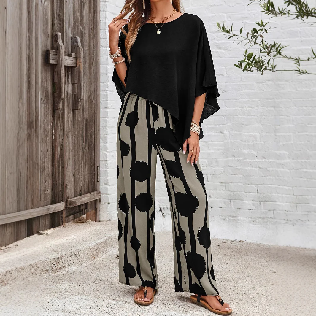 Conjunto mujer elegante dos piezas moderno – outfit artístico pantalón y top fluido