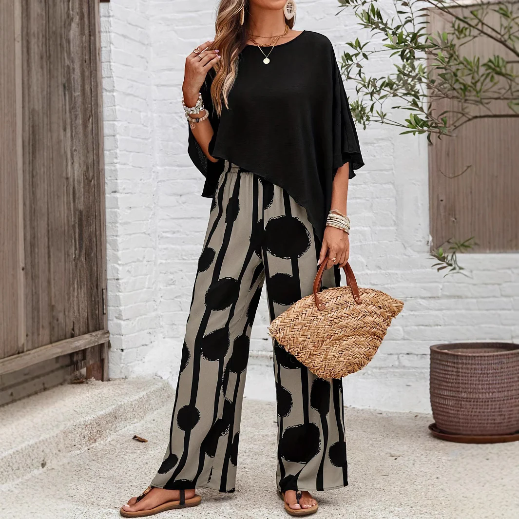 Conjunto mujer elegante dos piezas moderno – outfit artístico pantalón y top fluido