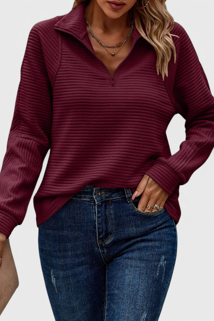 Helene | Jersey de Cuello en V con Cremallera