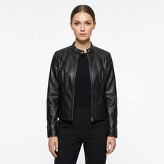 Chaqueta biker con cuello mao