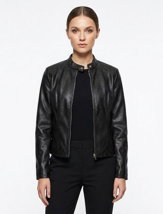 Chaqueta biker con cuello mao