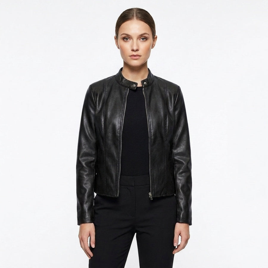 Chaqueta biker con cuello mao