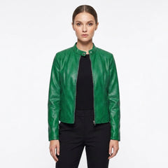 Chaqueta biker con cuello mao