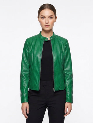 Chaqueta biker con cuello mao