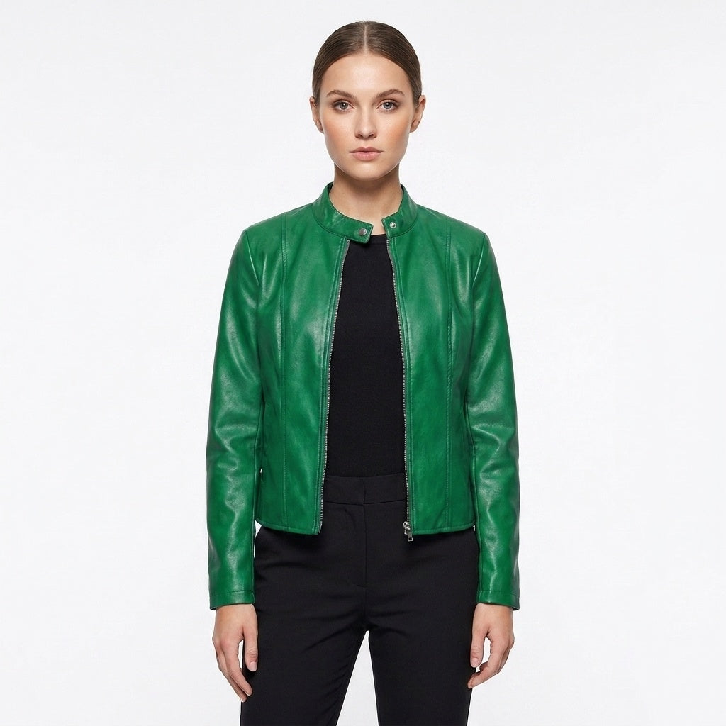 Chaqueta biker con cuello mao