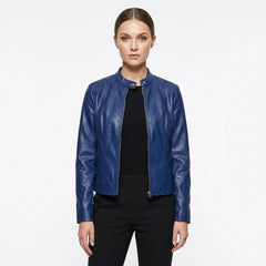 Chaqueta biker con cuello mao