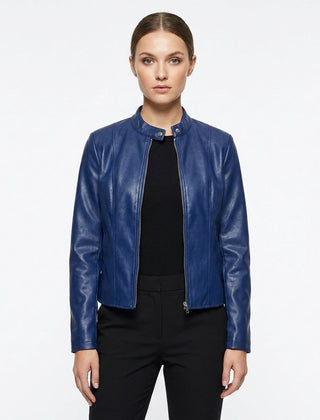 Chaqueta biker con cuello mao