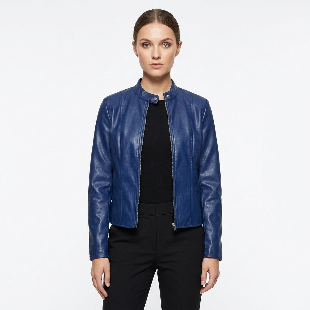 Chaqueta biker con cuello mao