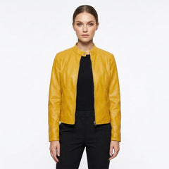 Chaqueta biker con cuello mao
