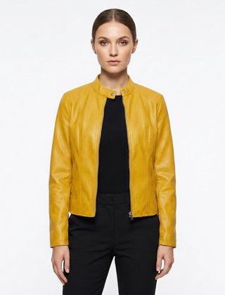 Chaqueta biker con cuello mao