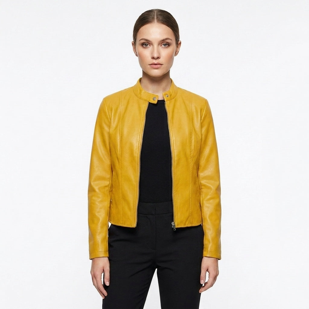 Chaqueta biker con cuello mao