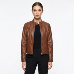 Chaqueta biker con cuello mao