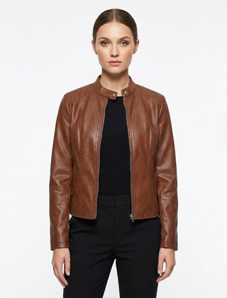 Chaqueta biker con cuello mao