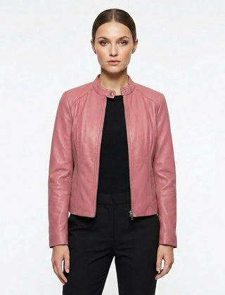 Chaqueta biker con cuello mao