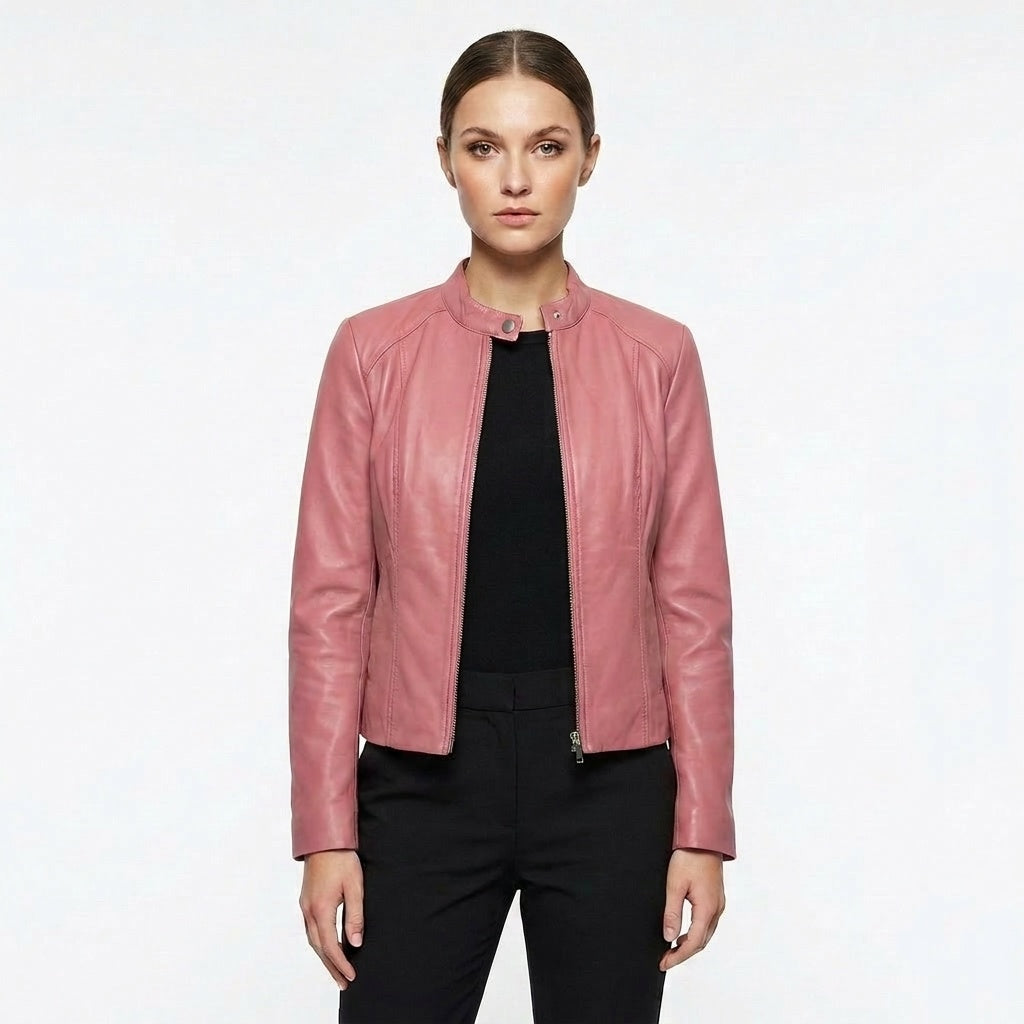 Chaqueta biker con cuello mao