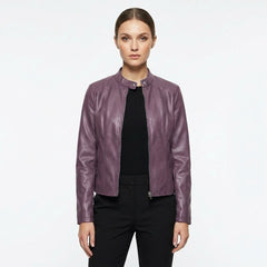Chaqueta biker con cuello mao