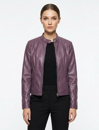 Chaqueta biker con cuello mao