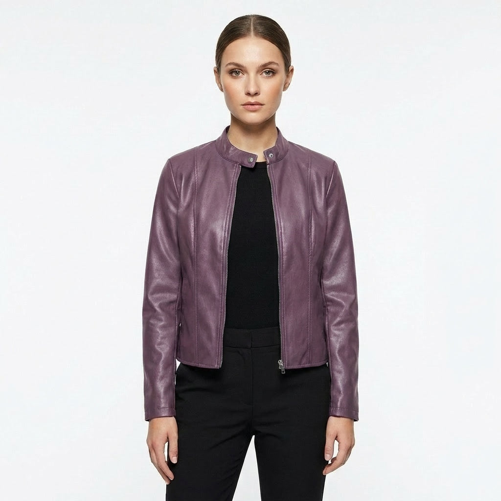 Chaqueta biker con cuello mao