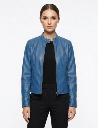 Chaqueta biker con cuello mao