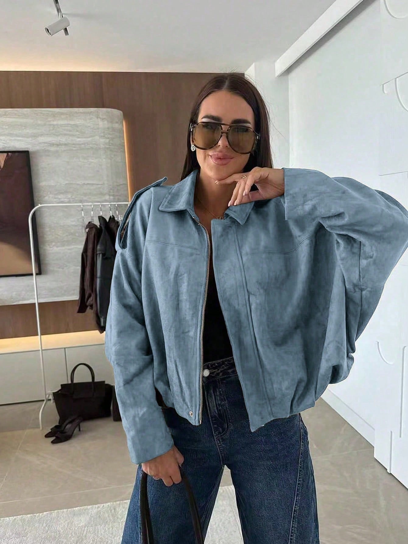Chaqueta de ante con cremallera