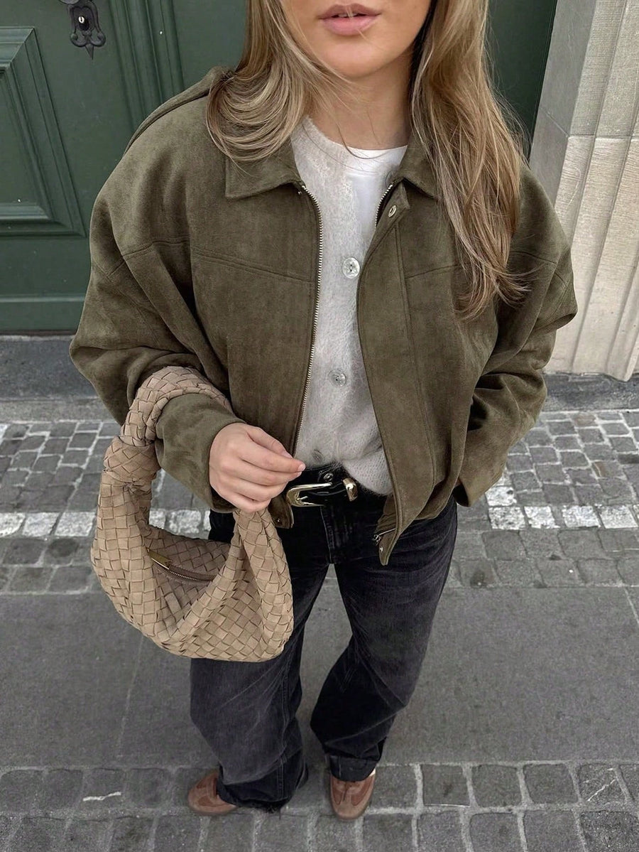 Chaqueta de ante con cremallera