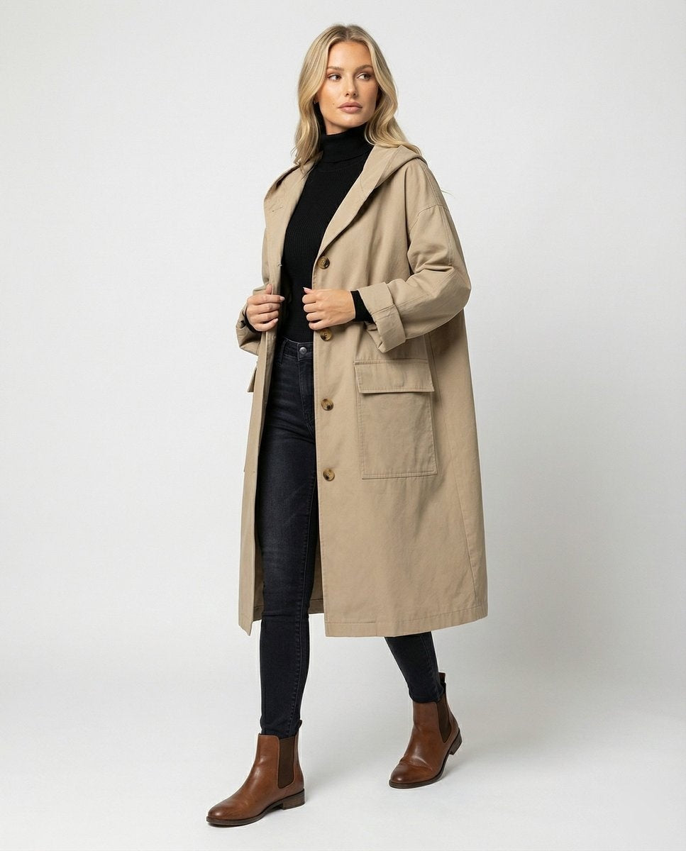 Gabardina larga con capucha