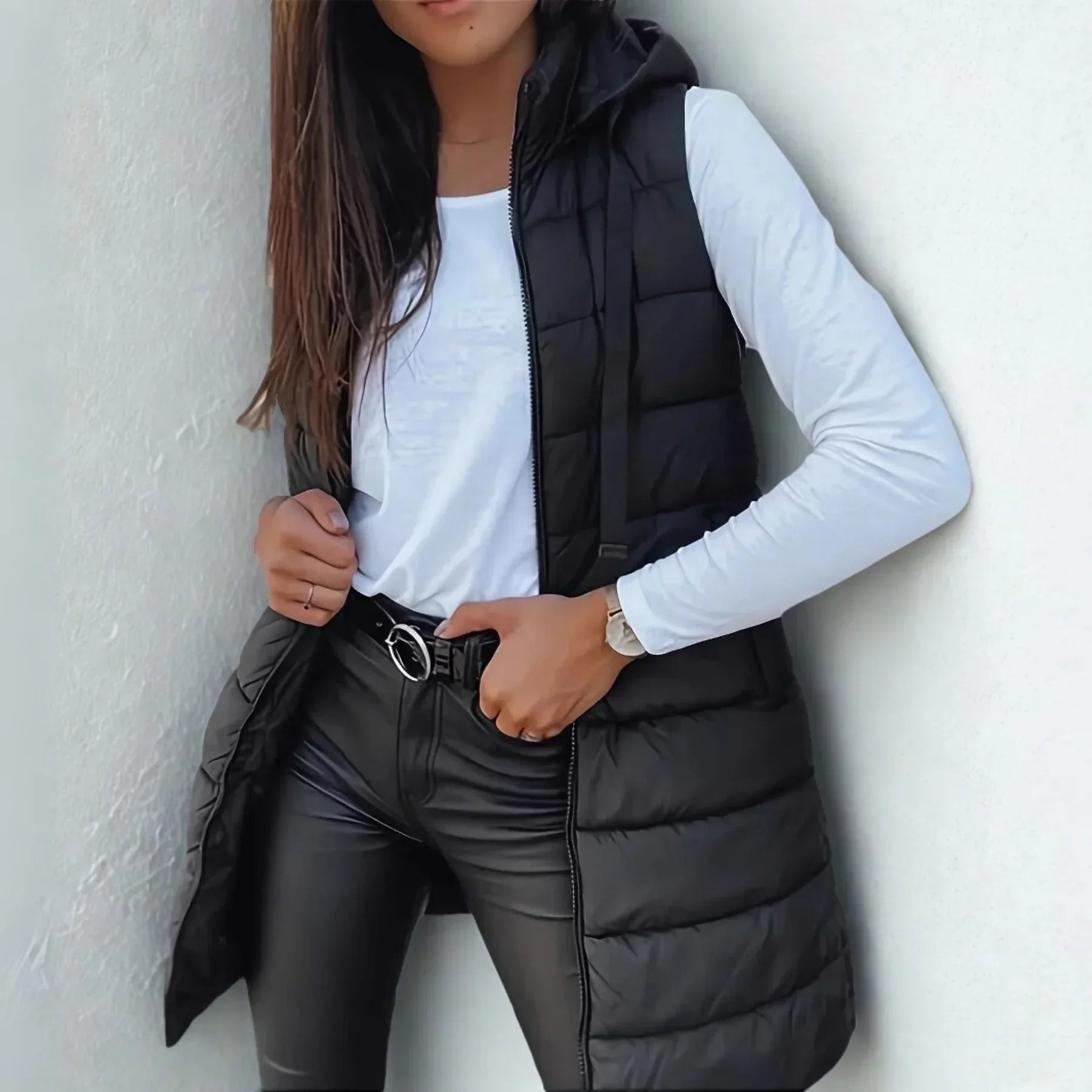 Gilet largo con capucha