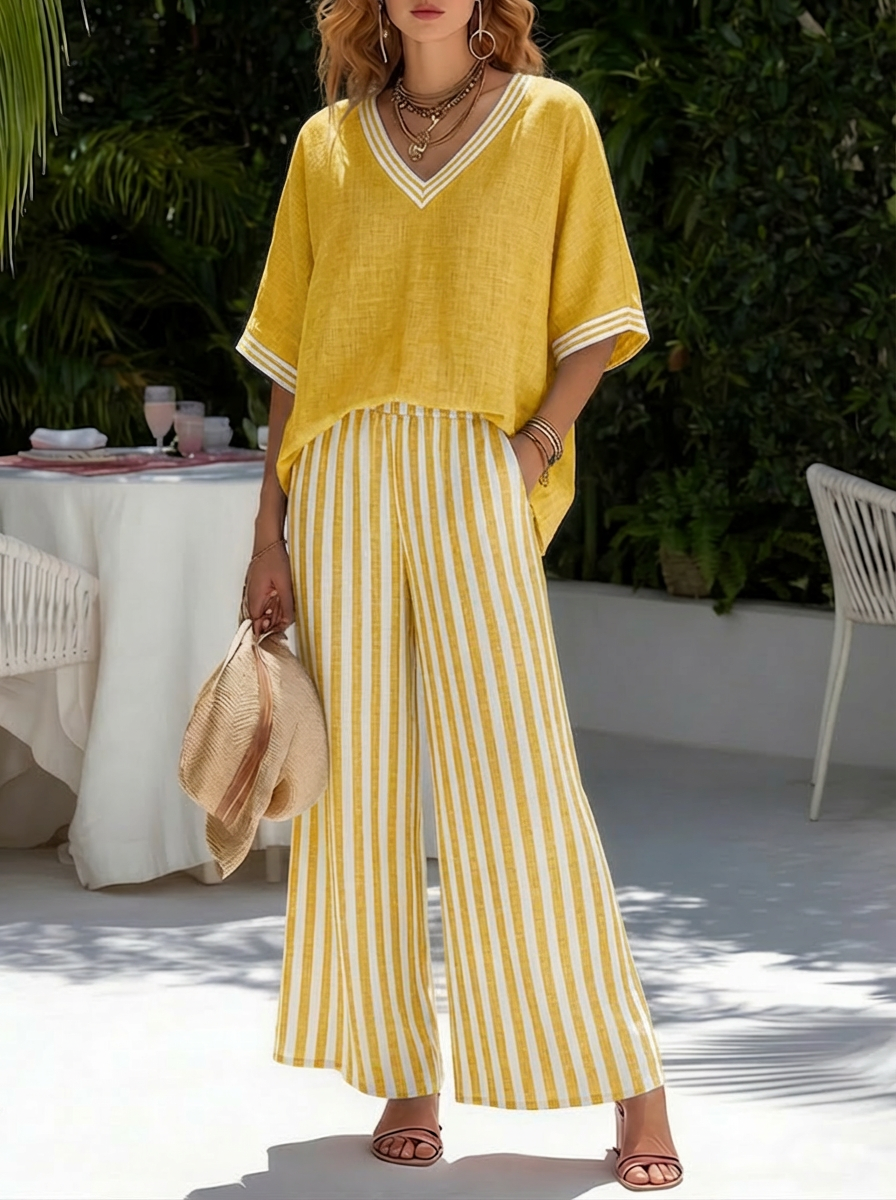Conjunto de Mujer en Lino y Algodón Rayado – Elegancia Veraniega