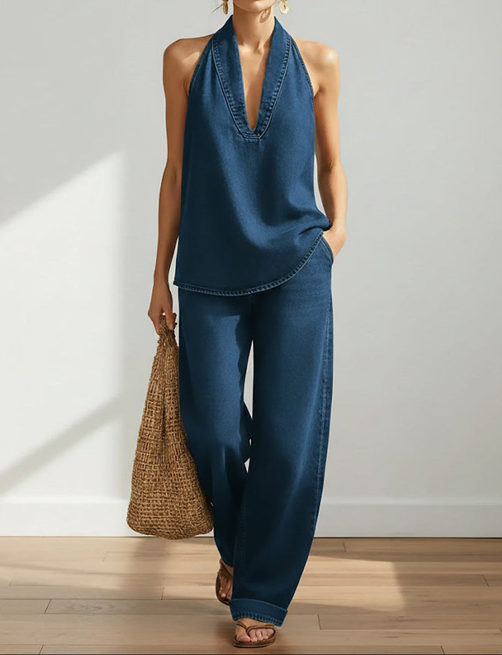 Maravillas™ | Conjunto de Top Vaquero y Pantalón Wide Leg