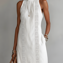 Vestido midi de lino con cuello mao - Raúl & Sara Madrid