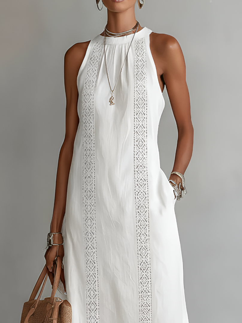 Vestido midi de lino con cuello mao - Raúl & Sara Madrid