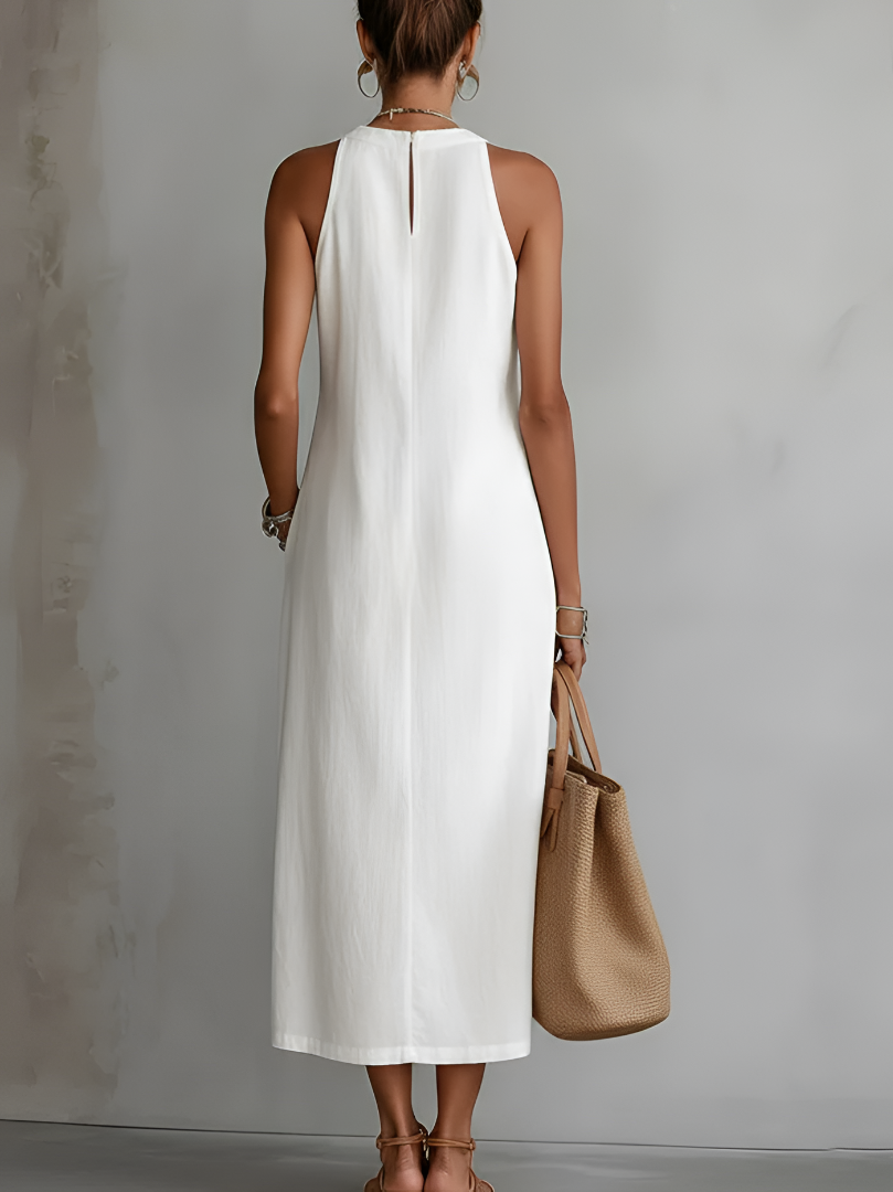 Vestido midi de lino con cuello mao - Raúl & Sara Madrid