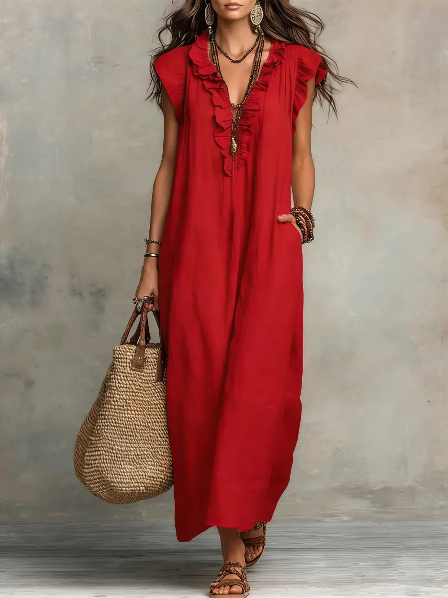 Camélia | Vestido largo bohemio de lino y algodón