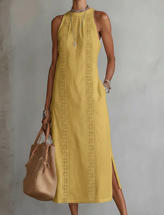 Vestido midi de lino con cuello mao - Raúl & Sara Madrid