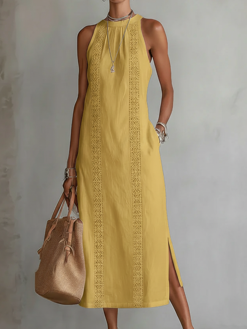 Vestido midi de lino con cuello mao - Raúl & Sara Madrid