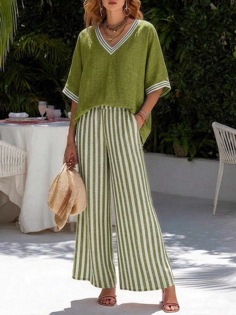 Conjunto de Mujer en Lino y Algodón Rayado – Elegancia Veraniega