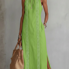 Vestido midi de lino con cuello mao - Raúl & Sara Madrid