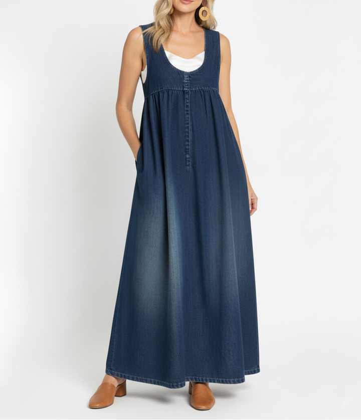 Gumersinda™ | Vestido Maxi de Jean Lavado con Tirantes