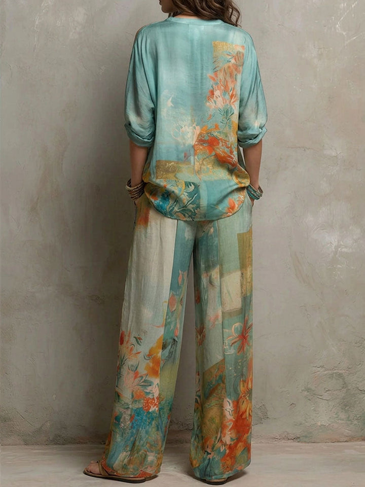 Clara | Conjunto floral con pantalón ancho